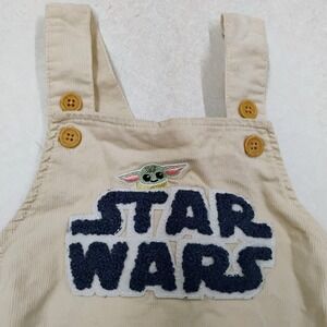 Baby Boy Star Wars Yoda Corduroy Overalls 18M Beige Snap Inseam